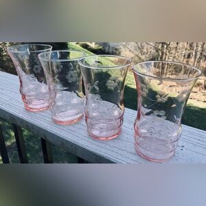 Vintage Set of 4 Pink Depression Glass Juice Glasses